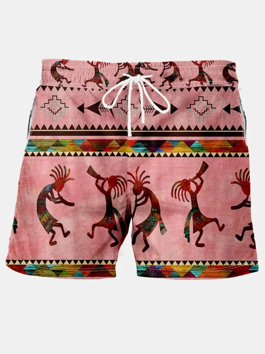 Summer New Men\'s Shorts Swimming Pants Drawstring Retro Fashion Print Holiday Beach Holiday Hawaiian Micro Elastic Shorts