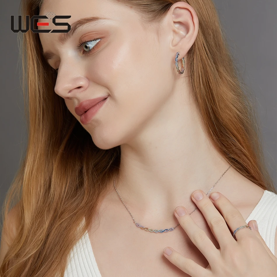 WES Rainbow 925 Sterling Silver Jewelry Set for Women Colorful Zicron Summer Dopamine Certified Crystal Gemstone Female Gifts