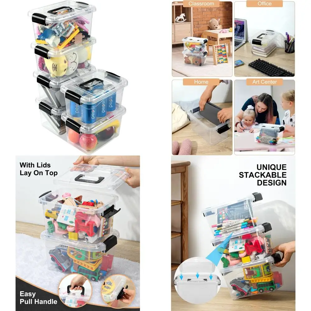 صناديق تخزين قابلة للطي سعة 7 لتر مع أغطية، و6 عبوات، ومنظمات قابلة للتكديس مع مزالج إبزيم آمن ومقابض سهلة الإمساك #1