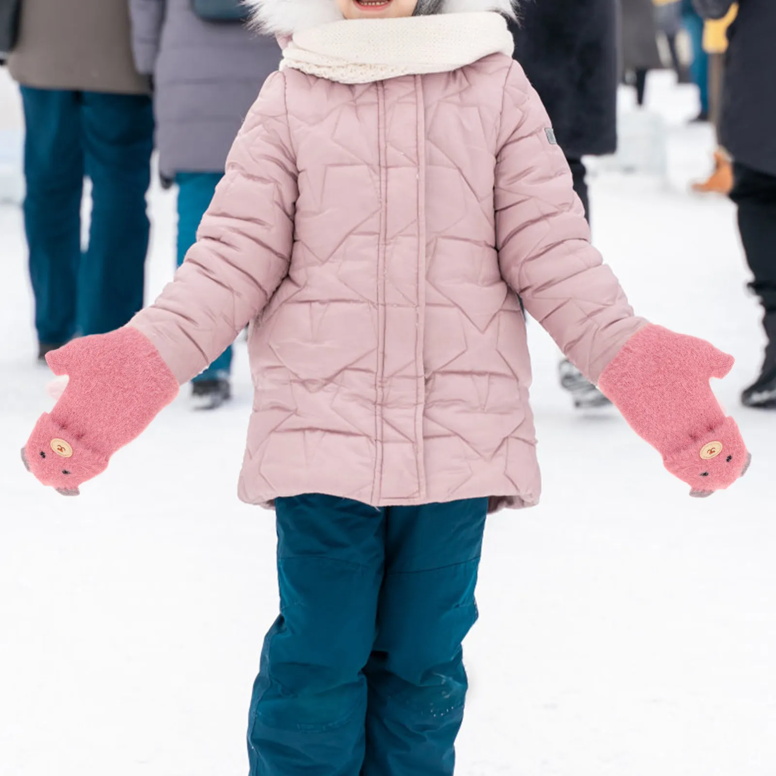 

1 Pair Kids Warm Gloves Half Finger Flap Cover Cartoon Winter Protective Breathable Anti-Skid Gloves for Outdoor Sports Camping