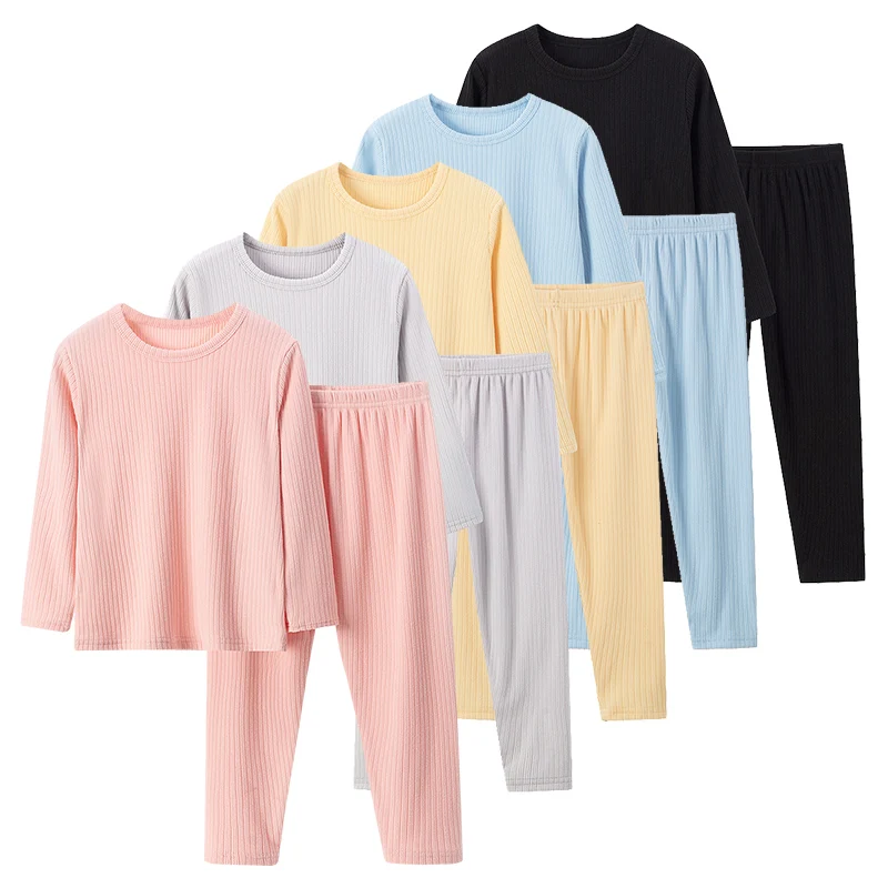 2-Piece الخريف/الشتاء الأطفال 5-color حفرة شريط ملابس اخلية حرارية مجموعة الأولاد تنوعا ملابس المنزل الفتيات ملابس خاصة الحلو