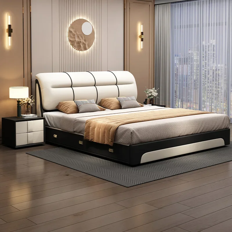 

Tatami Leather Bed King Size Light Luxury Double Master Bedroom High Quality Bed Frame Minimalist Fashionable Muebles Furniture