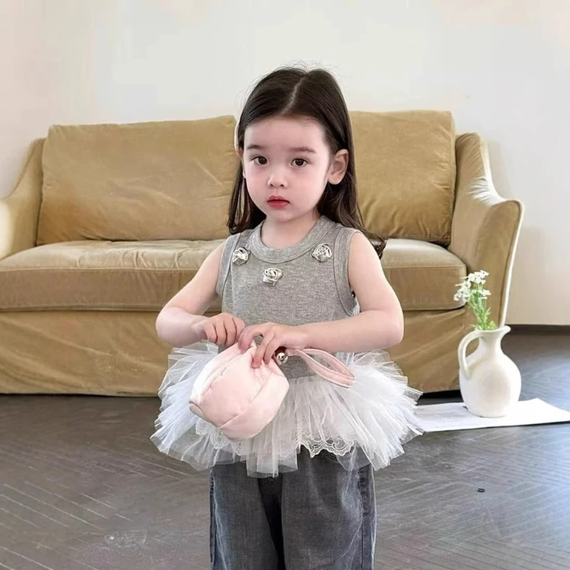 Children's Sweet 3D Floral Sleeveless Top for Girls, Baby Vest Summer Wear 2025 Clothing