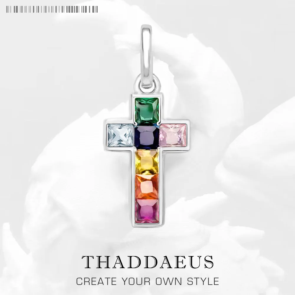 

Pendant Cross with Colourful Stones Brand Fine 925 Sterling Silver Jewelry Europe Accessories Classic Gift For Women