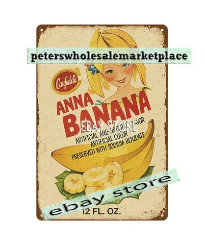 1970s Canfields anna banana soda kitchen diner bar decor tin sign --Tin Sign