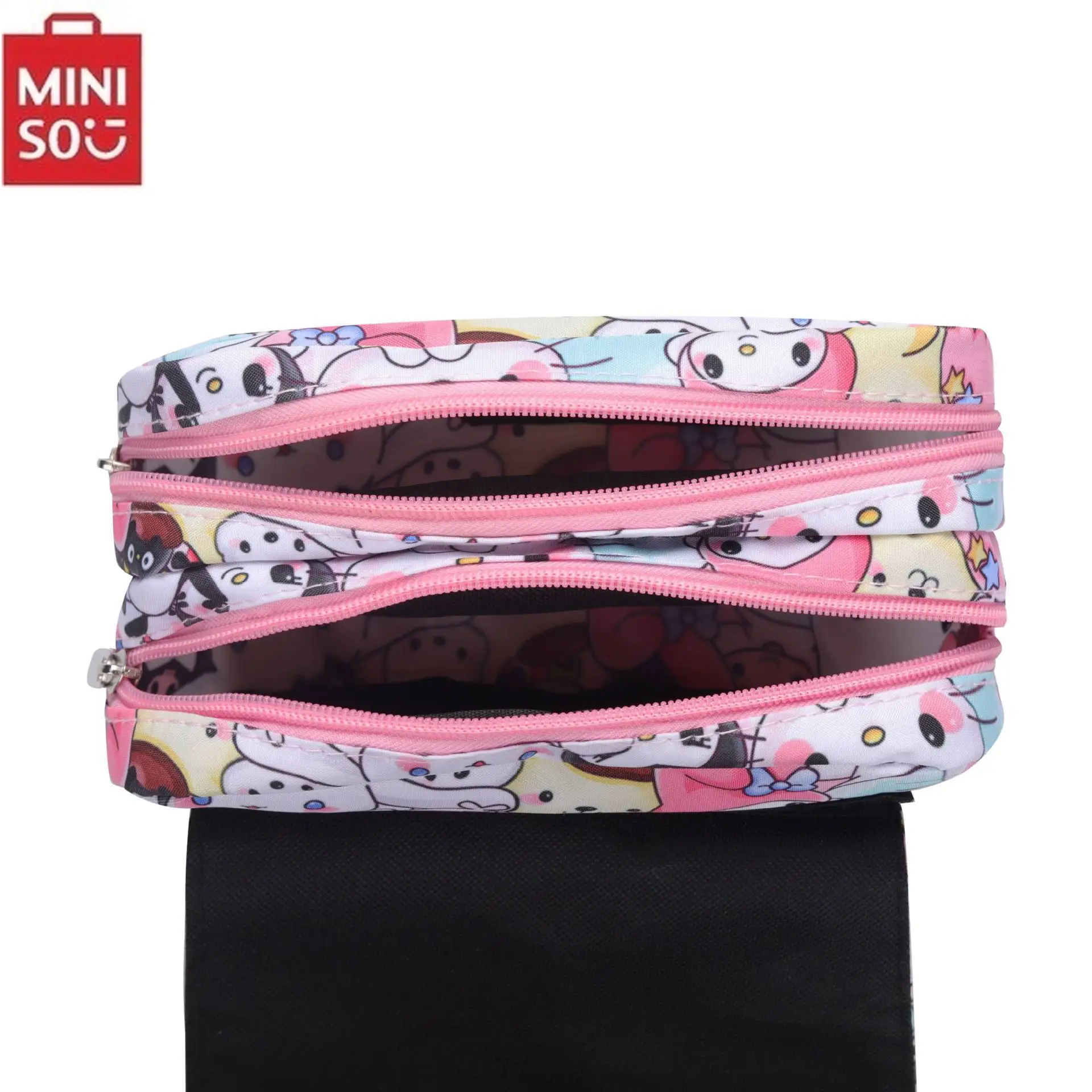 MINISO Kuromi Schoolbag Students Kawaii Double-layer Pencil Bag Large-capacity Casual Backpack Cartoon Printing Pen Bag