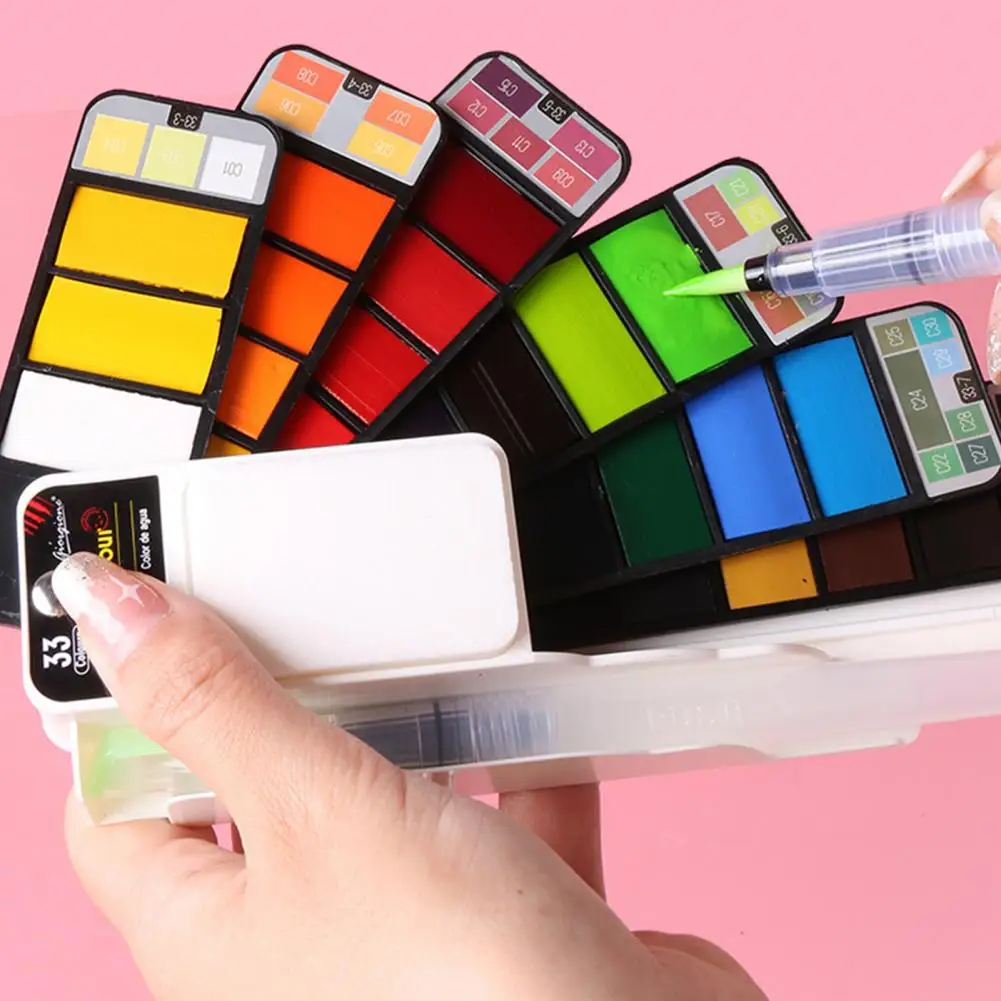 Herramienta de pintura de acuarela portátil, juego de pintura de acuarela con paleta de pigmento intenso, Kit de viaje ligero para artistas principiantes