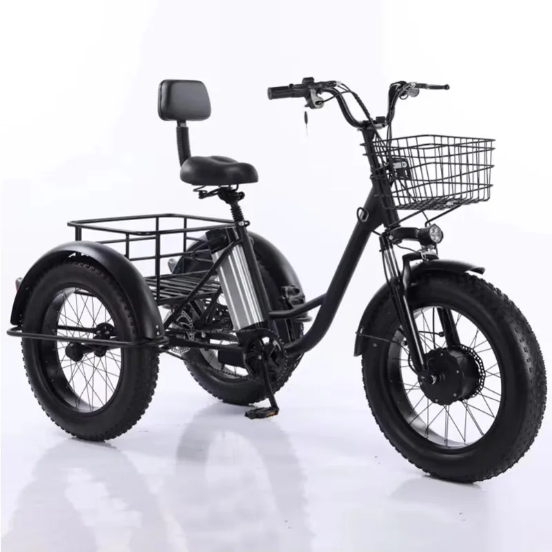 350W  20*4 Inch Fat Tire 3 Wheel Electric Tricycle With Basket 3 Wheel Electric Cargo Bike