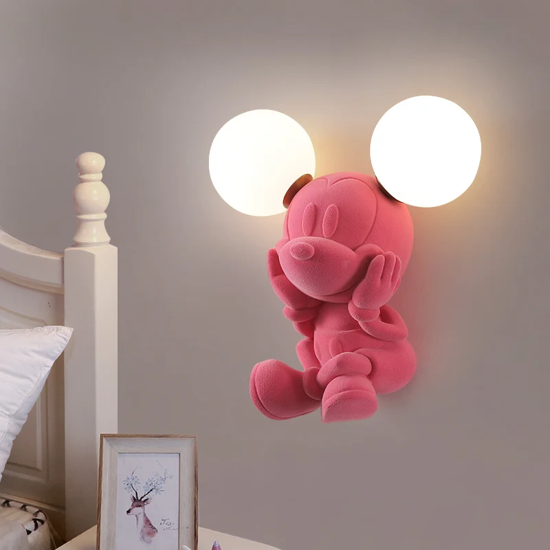

Children's Room Girl Warm Bedroom Bedside Wall Lamp Cartoon Mouse Designer Princess Room Decorative Glass Wall LED Lamp