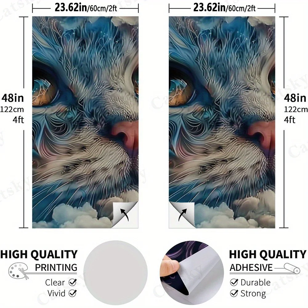 Dreamy Cat Portrait with Colorful Eyes Pattern Sticker,High Value! 2D Flat Vinyl Sandboard Decals - Budget-Friendly and High Val