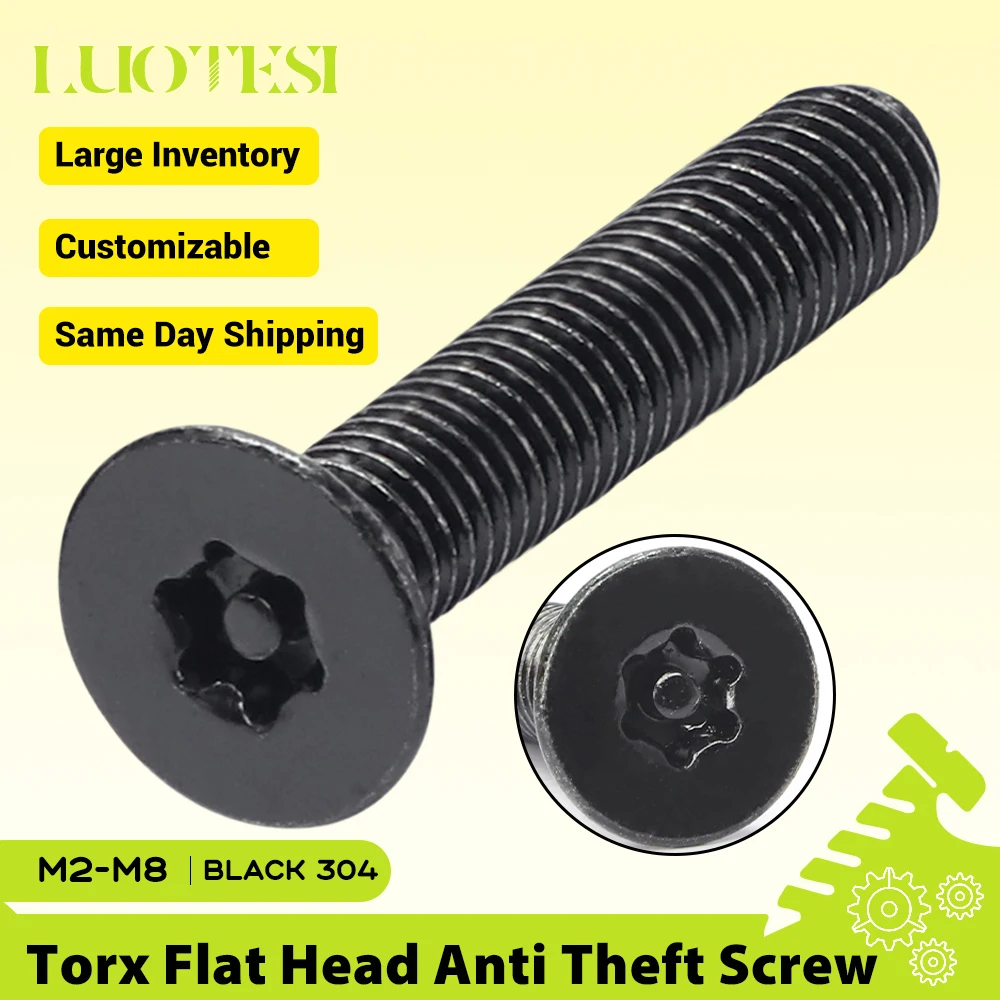 CSK Head Tamper-proof Security Screw Black 304 Stainless steel M2 M3-M8 Torx Pin-in Flat Head Anti Theft Screw for License Plate