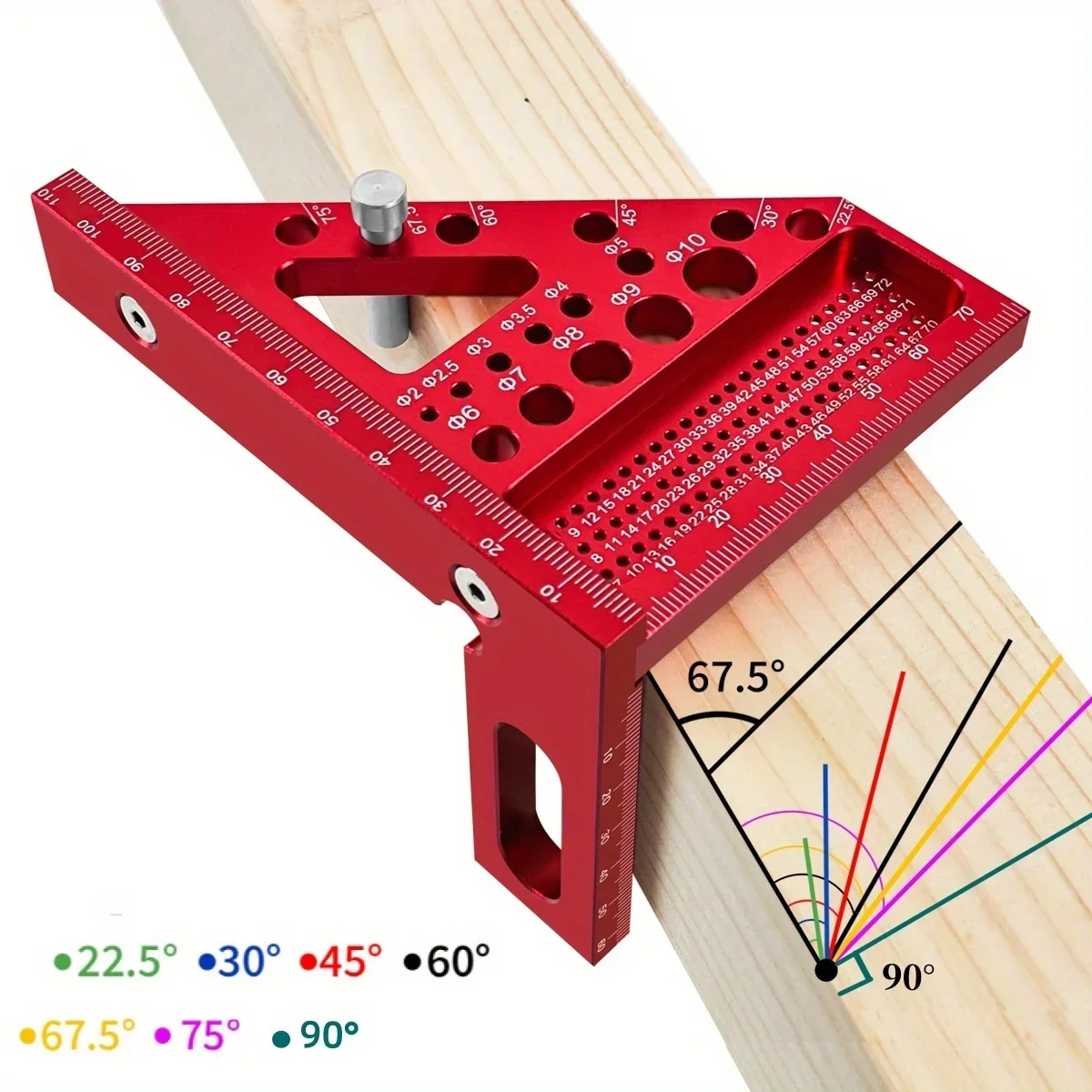 Woodworking Square Protractor, Woodworking Square with Dowel Pins,Aluminum Alloy Miter Triangular Ruler,Angler Scriber