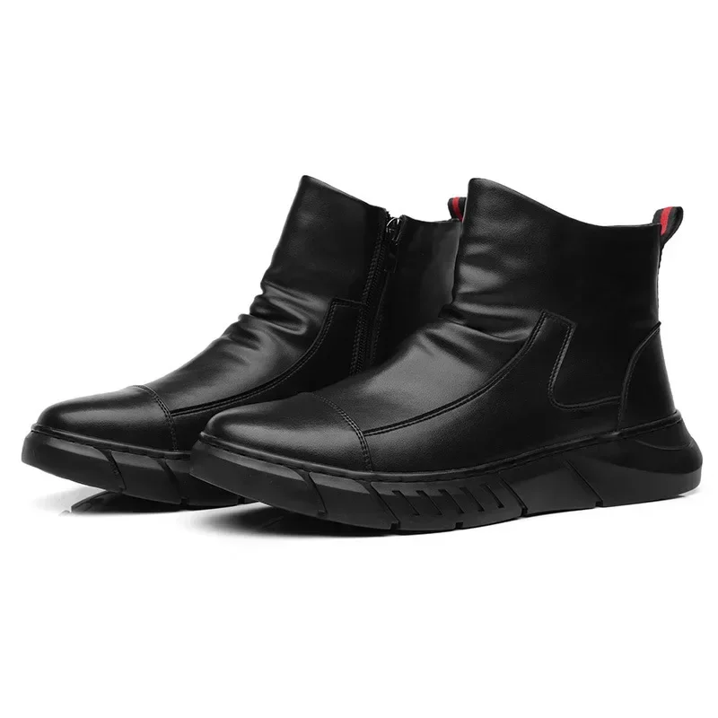 Homens chelsea botas deslizamento-em botas de tornozelo à prova dwaterproof água retro preto botas de moda masculina sapatos de motocicleta plus