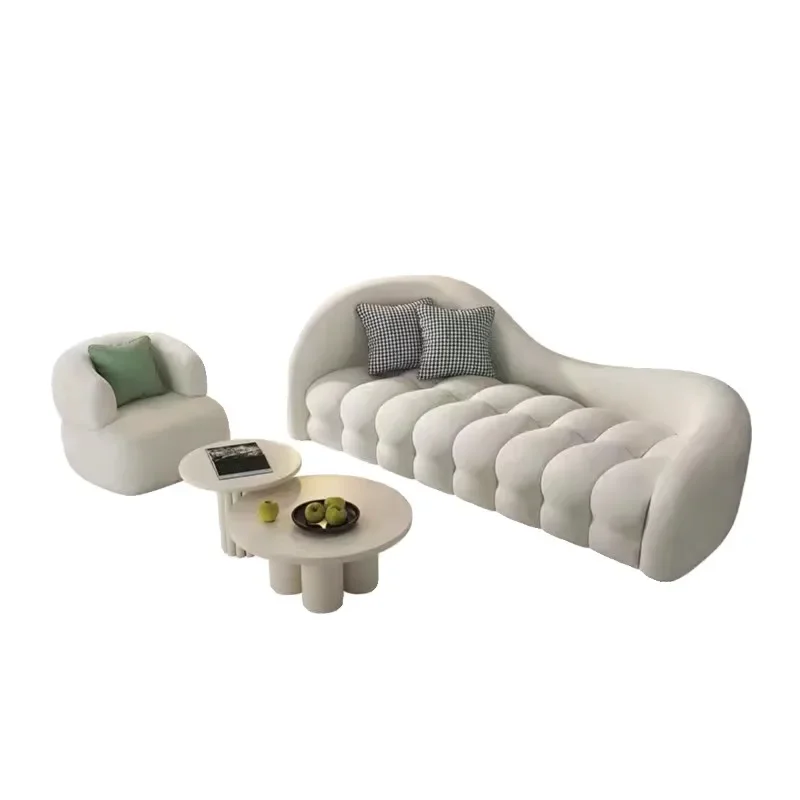 

Nordic cream style lamb wool sofa small apartment living room French simple creative marshmallow cloud sofa