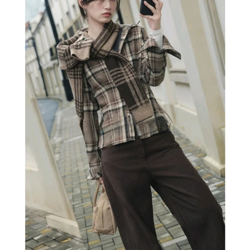 Autumn New Women's Casual Plaid Long Sve Turn-down Collar Slim-fit irt Comfortable Breathable Polyester Fiber Resistant ...