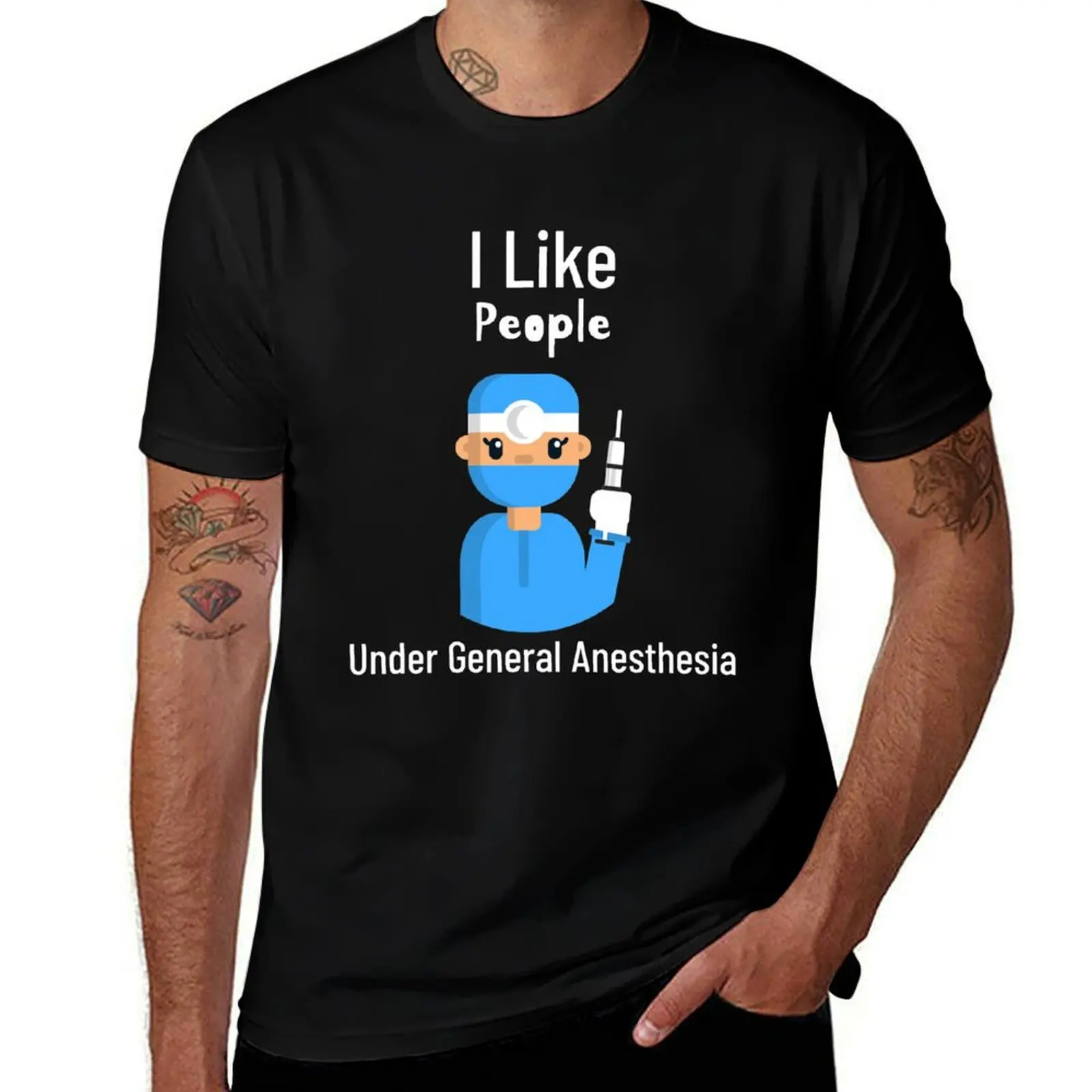 I like people, under general anesthesia T-Shirt Basic Short Sleeve for Men T-Shirt
