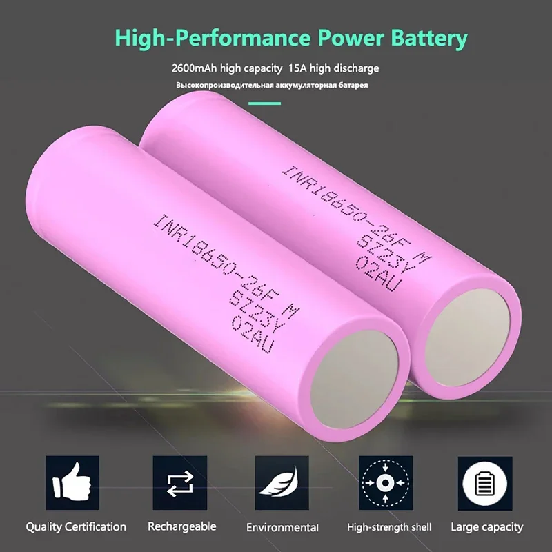 For Samsung 18650 26F Batteries Rechargeable Li-ion Battery 2600mAh ICR18650 3.7V ICR18650  For Flashlight use