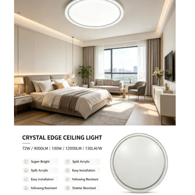 Round Led Ceiling Lamp With Crystal Trim And Frosted Diffuser For Living Room Bedroom Use