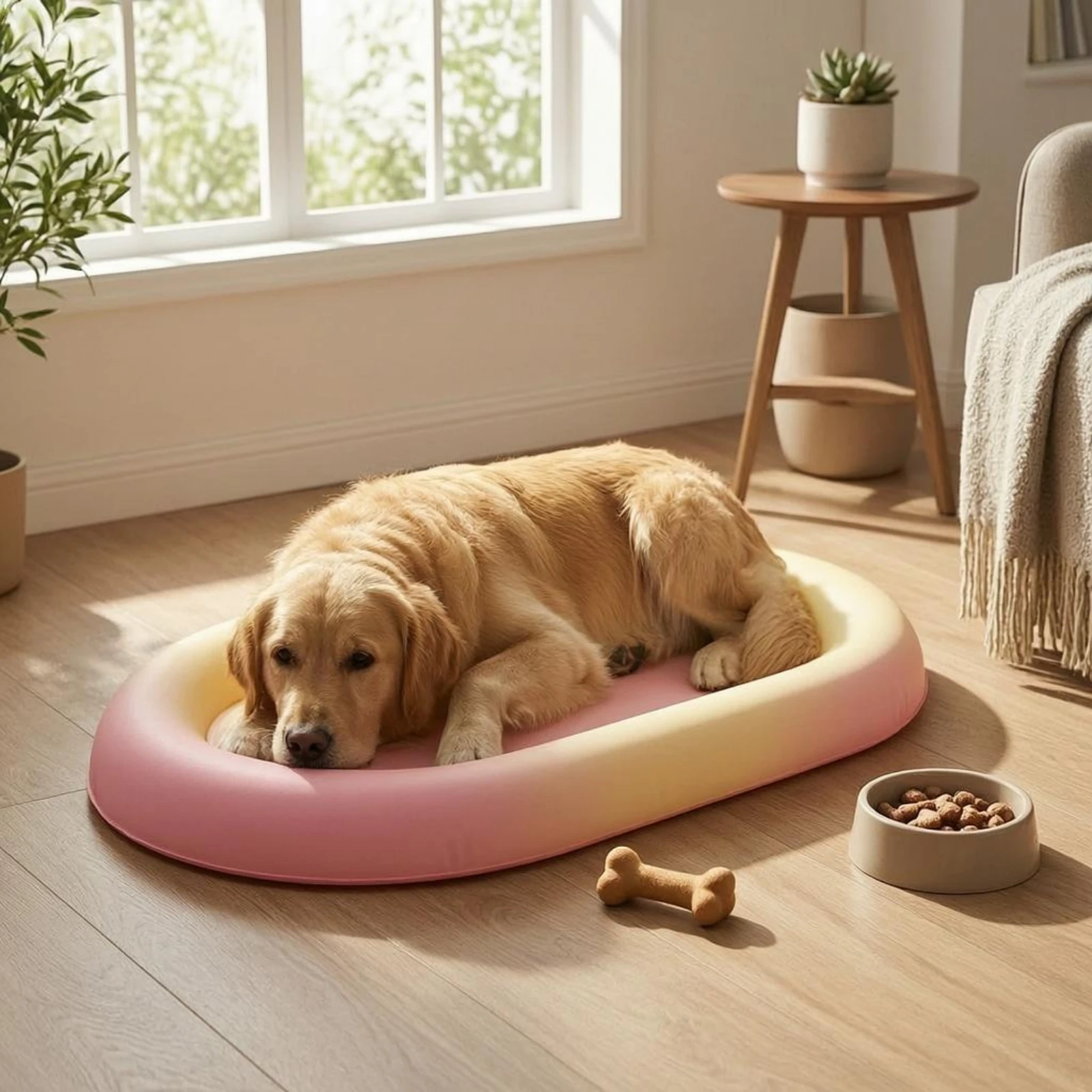 Pet Cooling Bed Inflatable Rim Oval Raised Rim Dog Bed Animal Accessory Layered Design PVC for Warm Weather