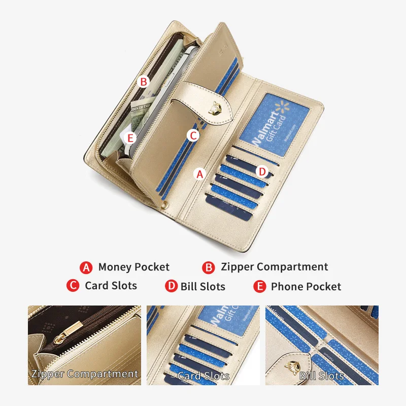 FOXER Split Leather Women Long Clutch Wallet,2025 Fashion Lightweight Card Bag,Mini Handheld Money Bag For Mom's Gift