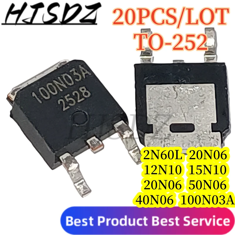 N‑Channel 【20PCS/LOT】2N60L 20N06 12N10 15N10 100N03A 30N06A 50N06 40N06 TO‑252 MOSFET Power Transistor