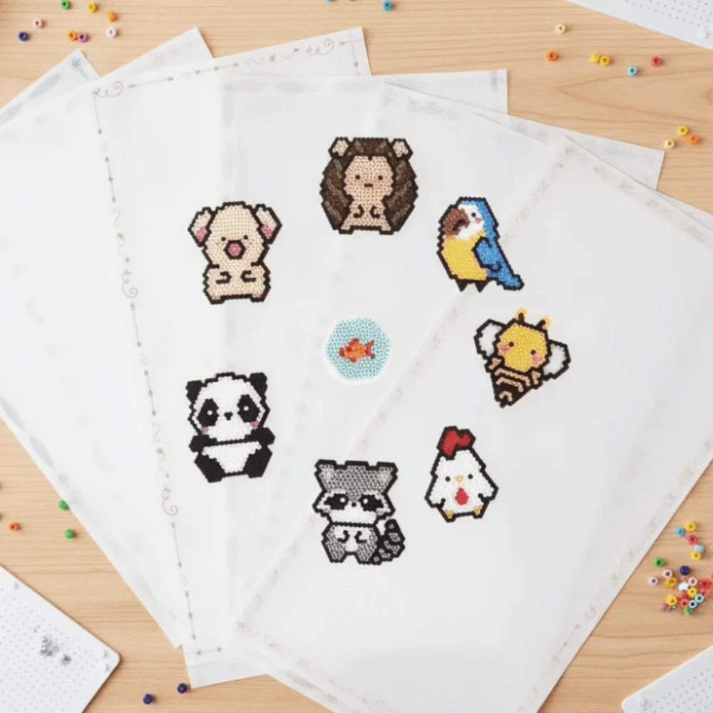 5 Pcs Light Transmission Perler Beads Baking Cloth Diy Edge-Stitched Ironing Sheets For Fuse Heatproof Beads Heat Iron-On Mat