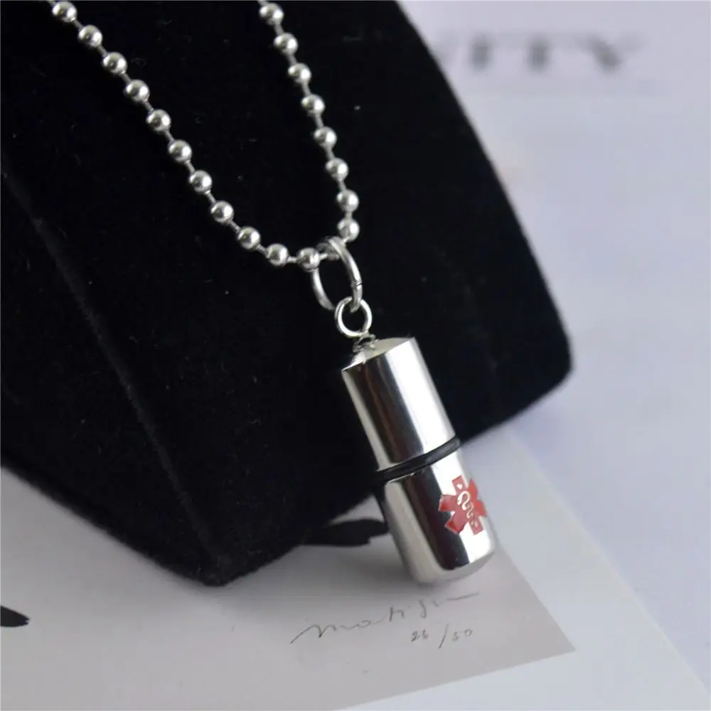 Ожерелье с подвеской в форме таблетки из нержавеющей стали, серебряный контейнер на память, подвеска с идентификатором оповещения, медицинская идентификация оповещения, форма таблетки