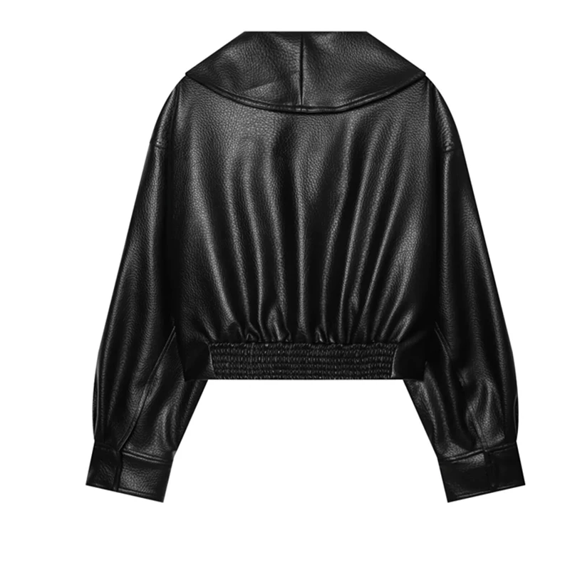 Guobioziy 2026 Autumn Women's Short Faux Leather Jacket with Asymmetric Large Lapels for Streetwear Party and Holiday Outfits
