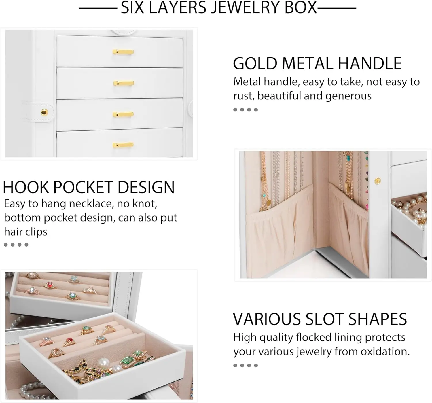 6-Tier Jewelry Box Organizer with 5 Drawers Leather Jewelry Storage Case for Women Girls Ring Necklace Earring Bracelet Holder
