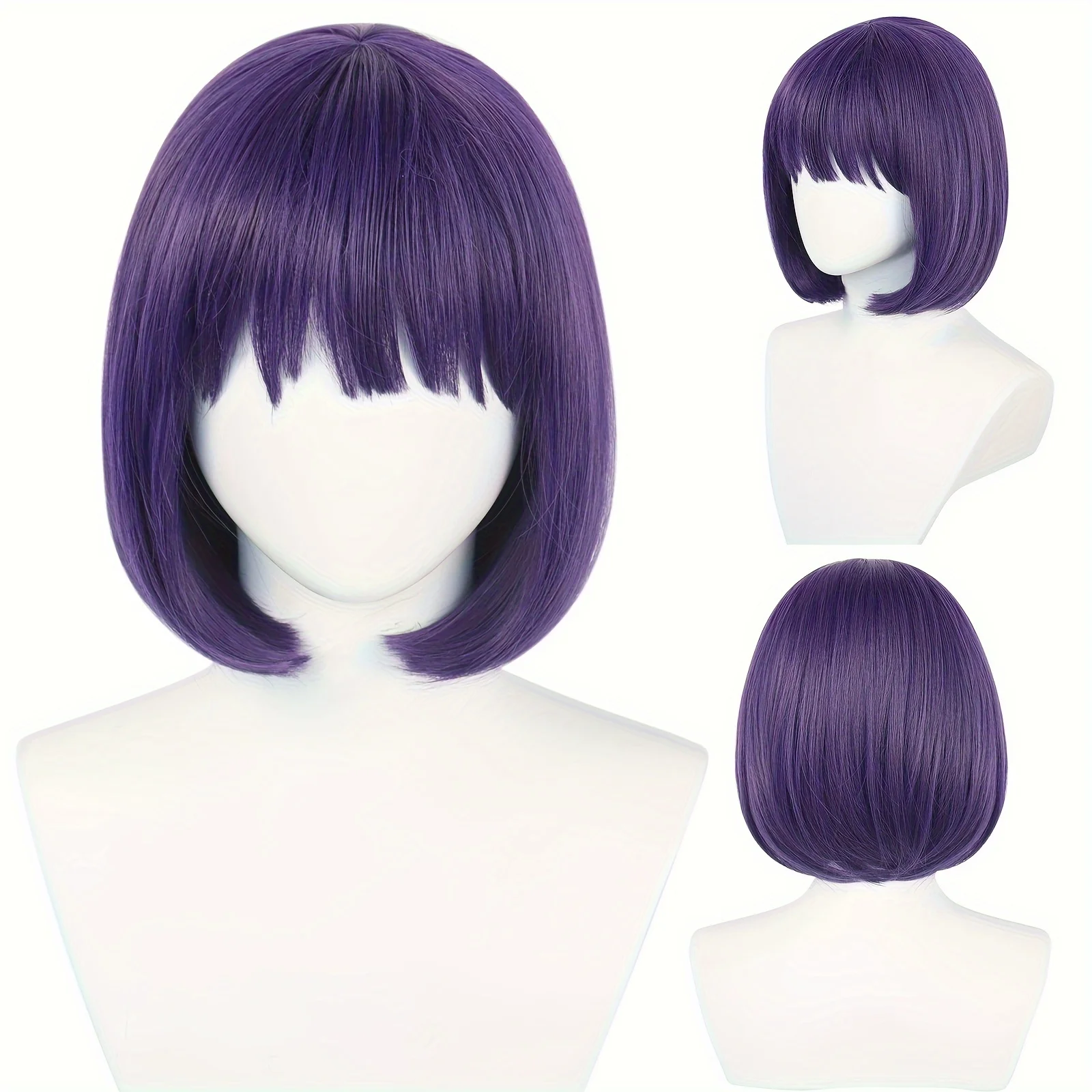 Marin Kitagawa Inspired 12-inch Purple Straight Synthetic Wig for Girls Heat Resistant Wigs for Anime Cosplay Halloween