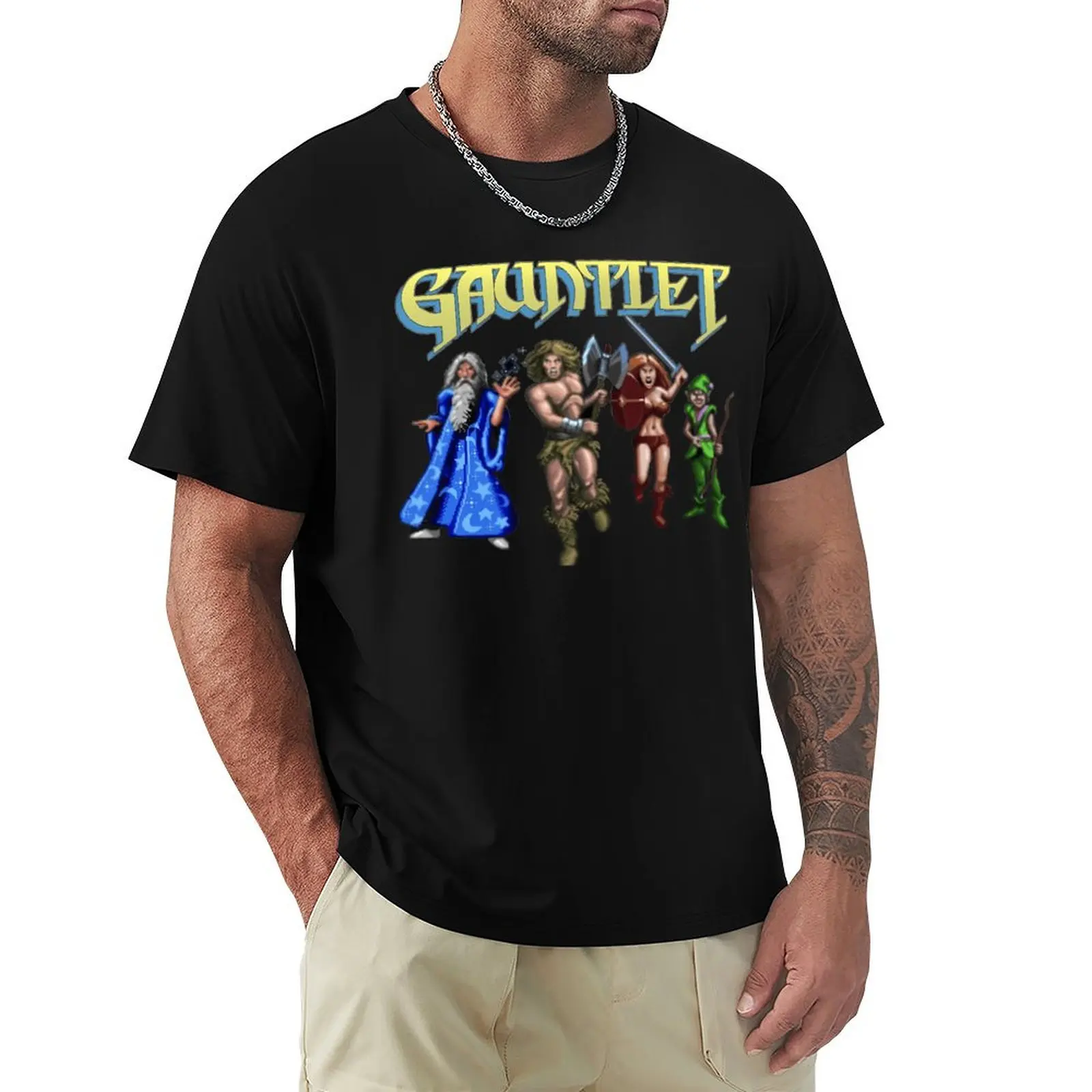 Retro Gauntlet T-Shirt Simple Solid Color Crew Neck Tee