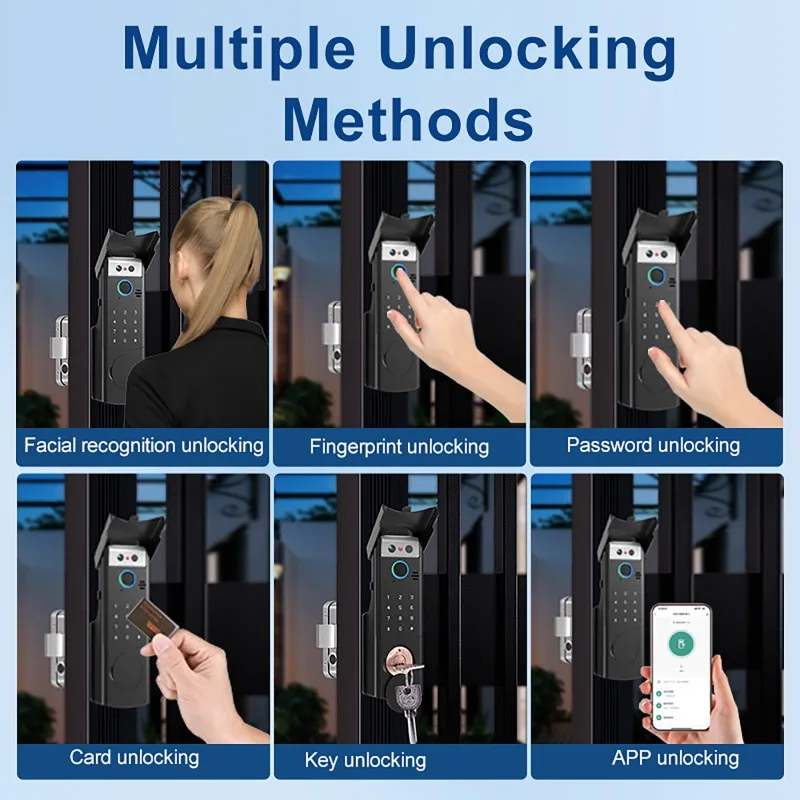 Tuya Wifi Fingerprint Lock Waterproof Intercom Face Recognition Code RFID Card Anti-theft Intelligent Door Lock with Doorbell