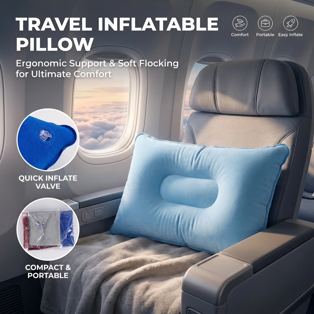 2Pcs Inflatable Travel Pillows Portable Ultralight Camping Blow Up Air Pillow for Airplane Car Office Hiking Backpack