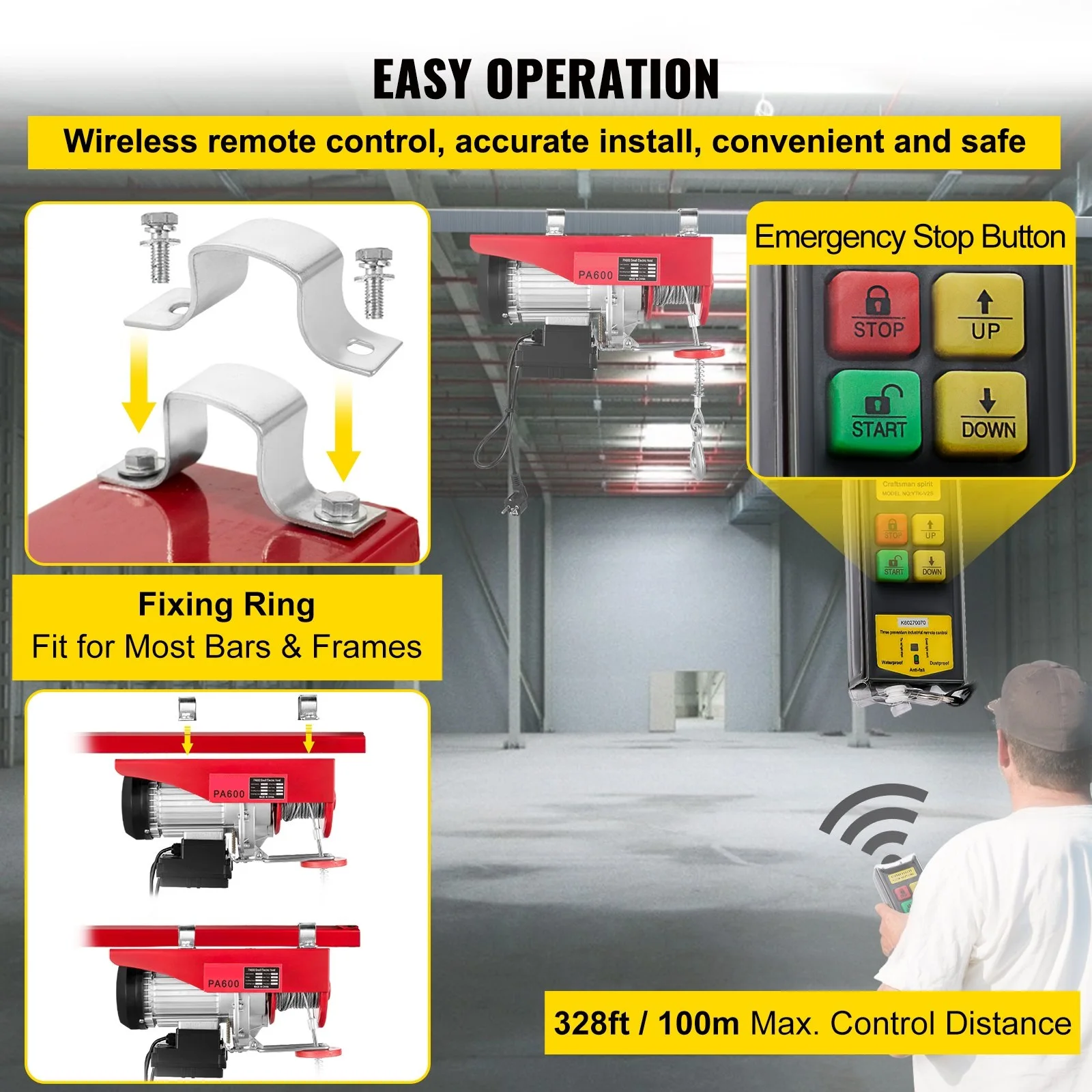 Electric Hoist 1320LBS Electric Winch 600kg Steel Electric Lift 220V/110V Electric Hoist With Wireless Remote Control 12 m/min