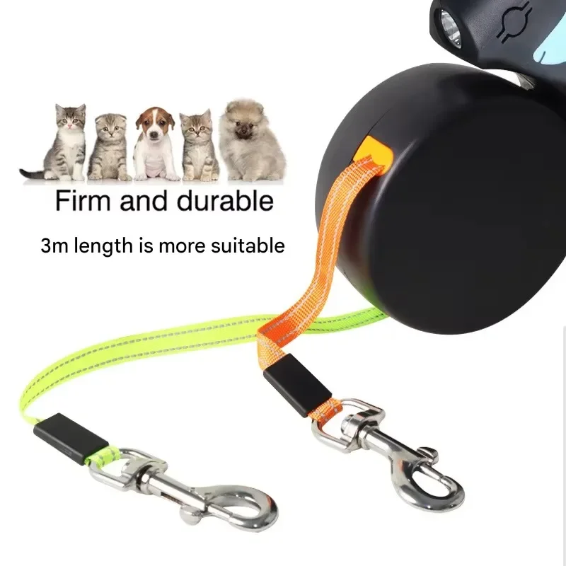 

2025 New High Quality Double Head Pet Outdoor Leash Automatic Retractable Rechargeable Dog Leash with Light