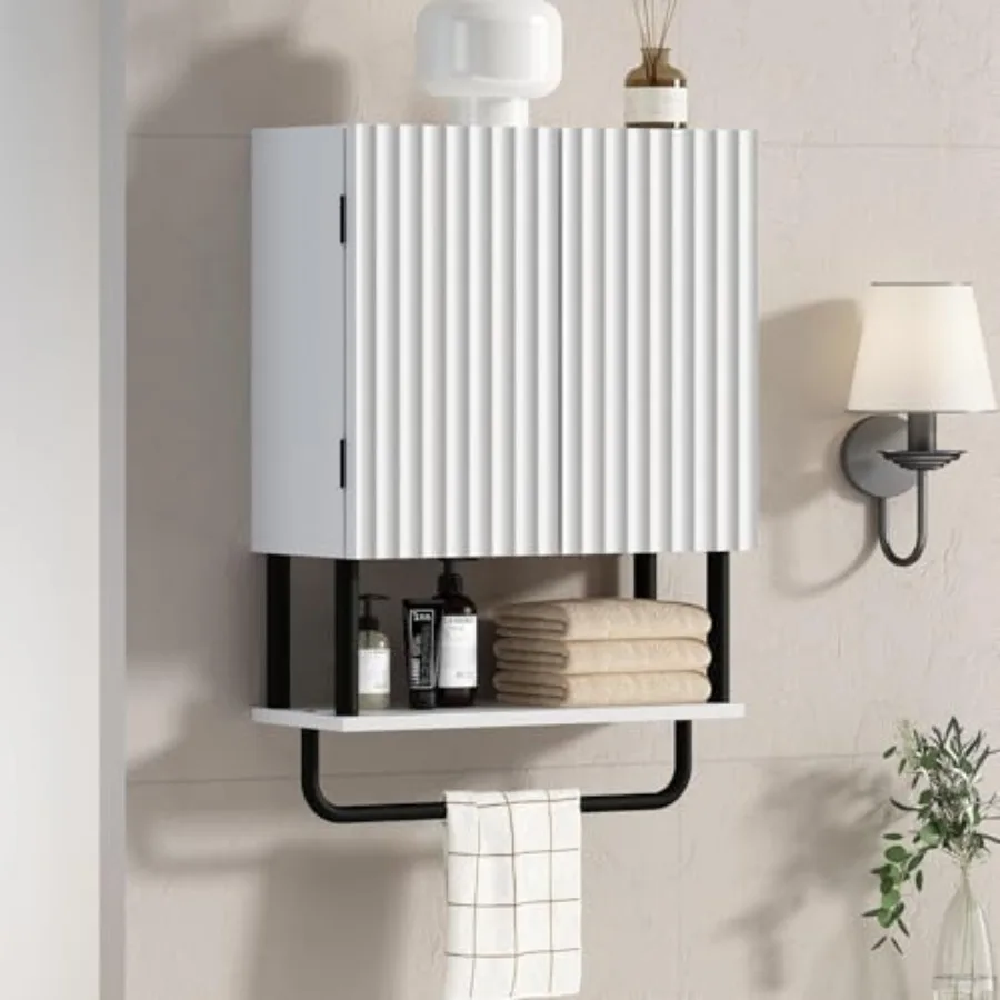 

Fluted Bathroom Wall Cabinet with 2 Doors 3-Tier Modern Farmhouse Medicine Cabinet Over The Toilet Storage Cabinet with Adjusta