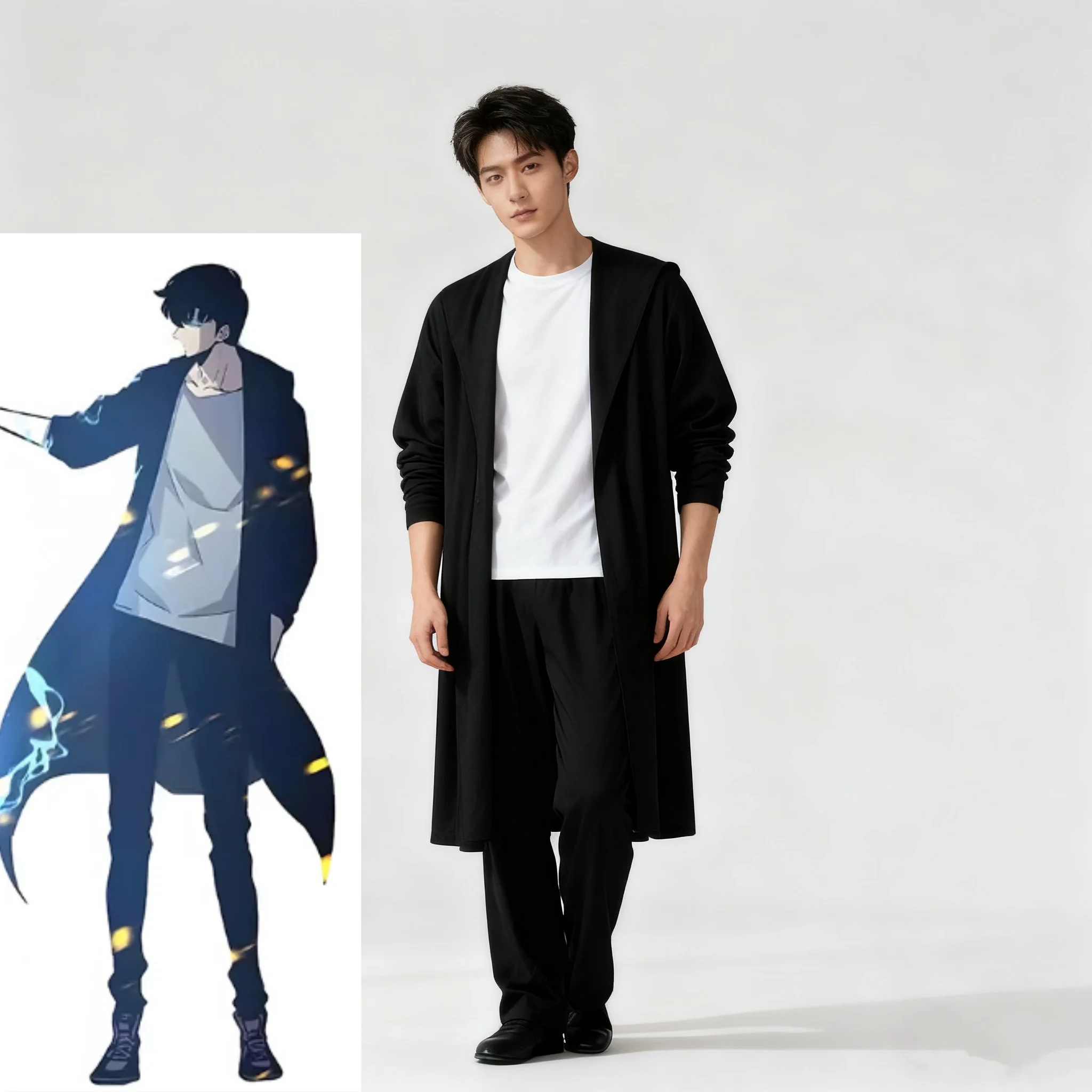 

Anime Sung Jin-woo Cos Solo Sung Jinwoo Leveling Cosplay Costume Wig Coat Pant T-Shirt Uniform Knight Killer Role Play Set