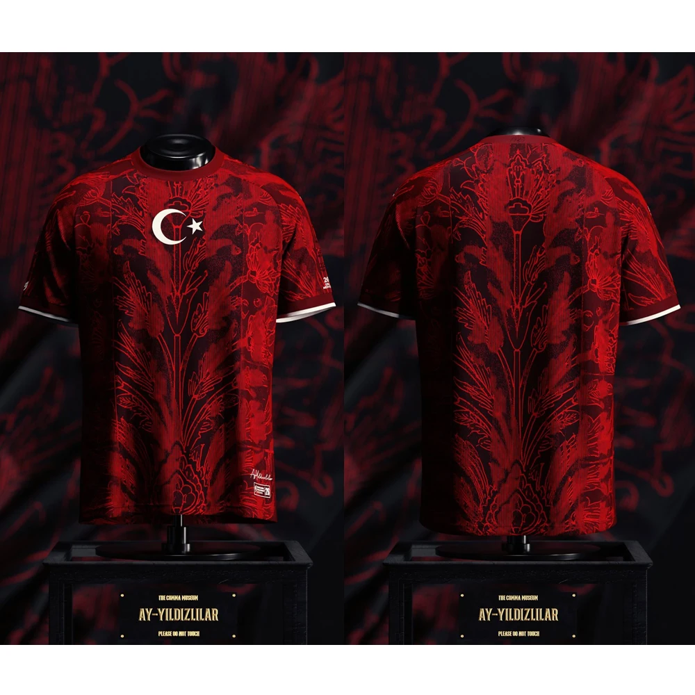 2026 Vintage Turkey AY-YILDIZLAR Floral Themed Soccer Jersey Summer Breathable Quick Dry Soccer Fans T-Shirt for Men Women Kids