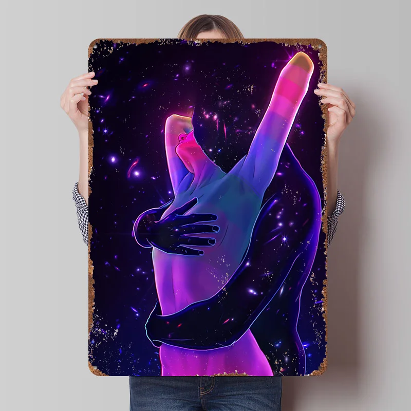 Cosmic Lovers 4 Printed Poster Customized Retro Wall Art Vintage Metal Tin Signs for Home Mancave Decoration Gaming House Decor