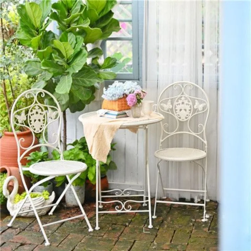 

French style small round table courtyard table and chair iron folding table and chair set garden balcony garden wedding chairs
