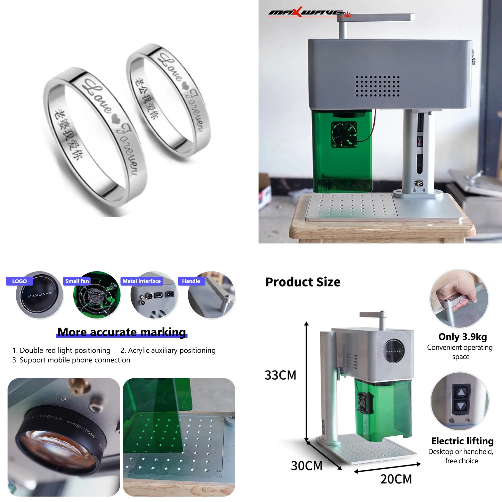 

High-Speed Dual Laser Engraving Machine for Metal Wood Bamboo Leather Paper Jewelry Ring Handheld/Desktop Use DIY & Professional
