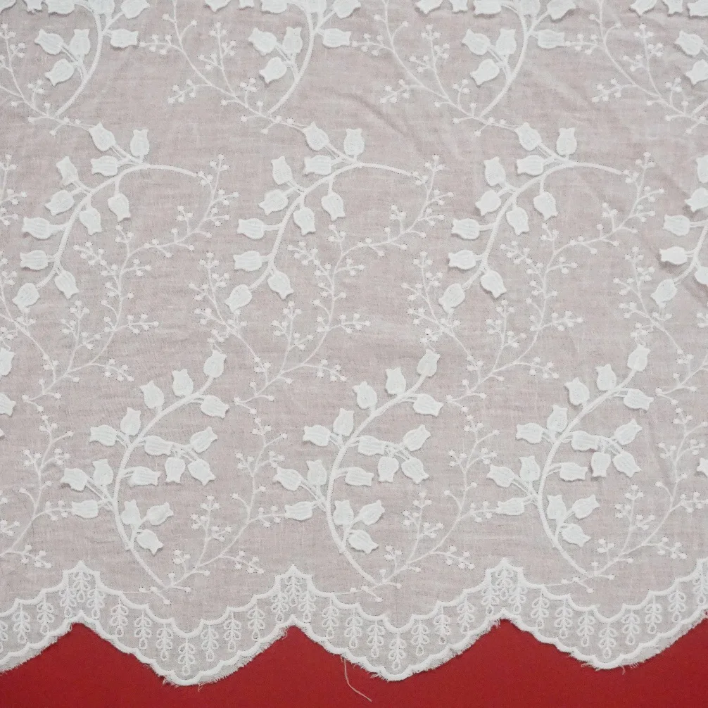 

3D вышитая хлопковая вуаль, ткань с волнистыми краями, цветочная вышивка, двусторонняя волнистая кромка, дизайн, модная одежда, деко