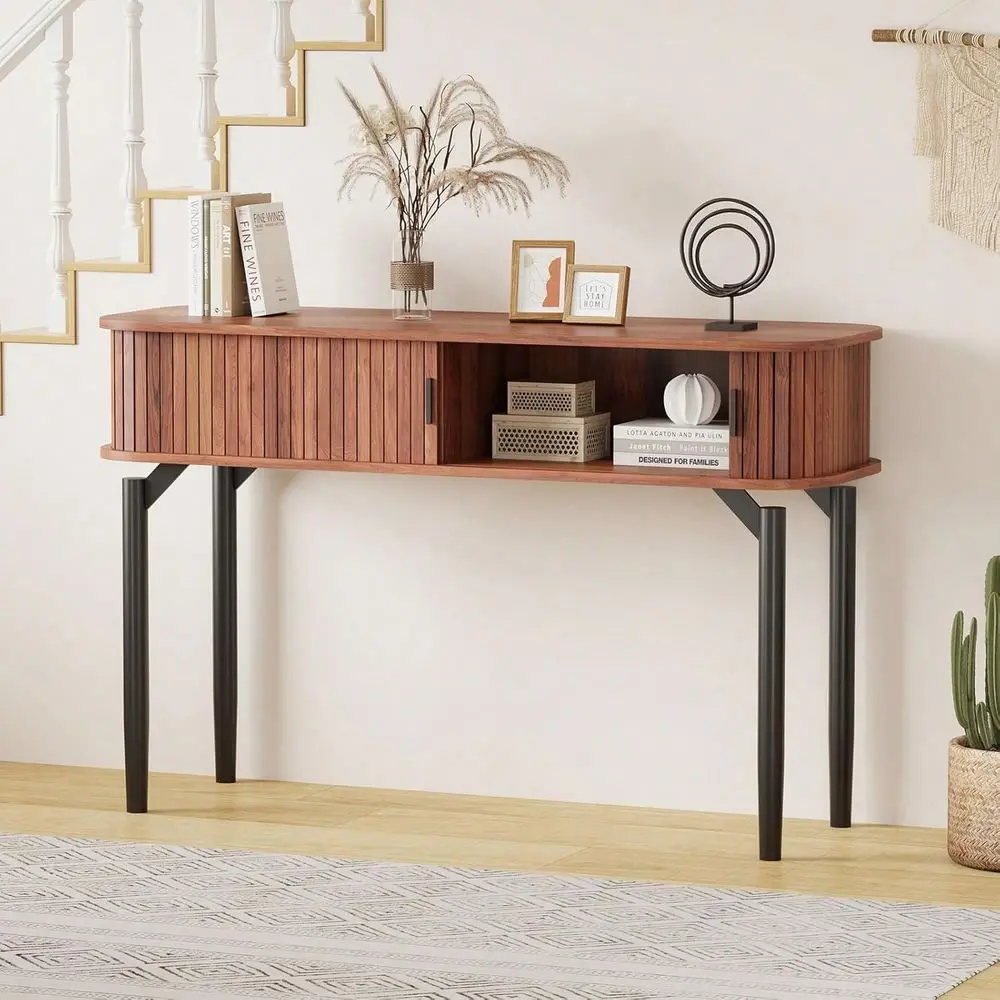 

Fluted Console Table With Storage,Wood Sofa Table With Sliding Door,Entryway Table With Storage Space For Living Room,Couch,Hal