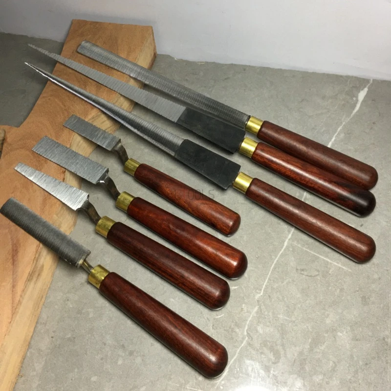 White Steel Flat Bottomed File Wooden Groove Polishing Special High Foot File Knife Set Woodworking Handmade Fine Polishing File