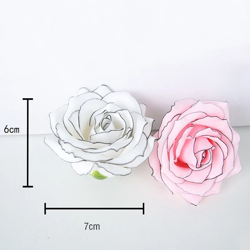18 Stück 7x6cm Schwarzkantige Eyeliner-Rosenköpfe im französischen Stil, künstliche Blumen, eleganter Blumenstrauß, Geschenkbox, DIY-Blumendekorationszubehör – Detail 2