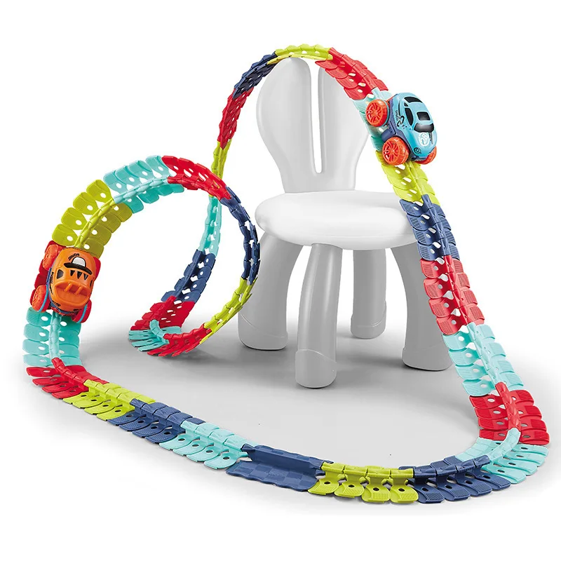 مسار قابل للتغيير للأطفال مع مجموعة مسار سباق السيارات السحري LED مجموعة أسطوانة مرنة مجمعة للسكك الحديدية هدية للأولاد من عمر 3 إلى 14 سنة #4