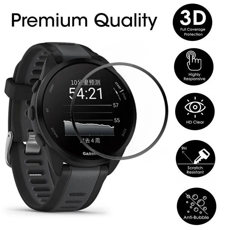 3 uds Protector de pantalla de borde curvo 3D para reloj inteligente Garmin Forerunner 165 película protectora antiarañazos de cubierta completa
