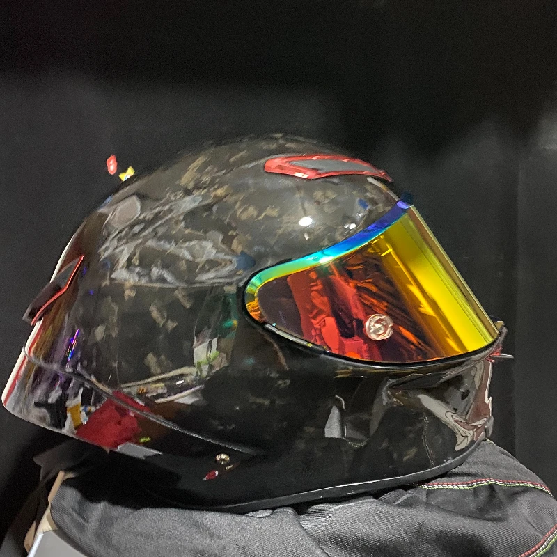 

Полнолицевой мотоциклетный шлем из углеродного волокна, четыре сезона, мужской и женский полнолицевой шлем, мотоциклетный шлем для бега, хамелеон