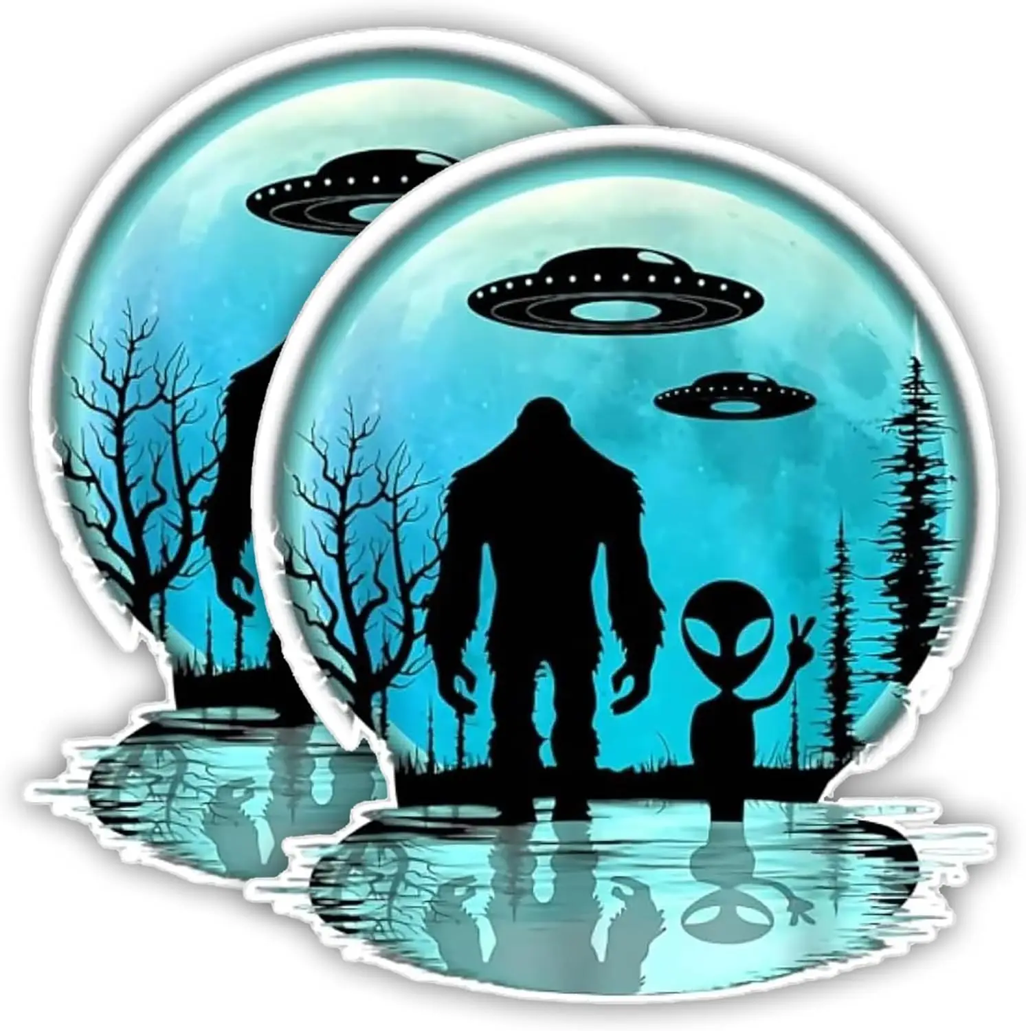 2 Pack Bigfoot Alien UFO Moon PVC Sticker For Car Bumper Laptop And Travel Case Personal Accessories Decoration Decal