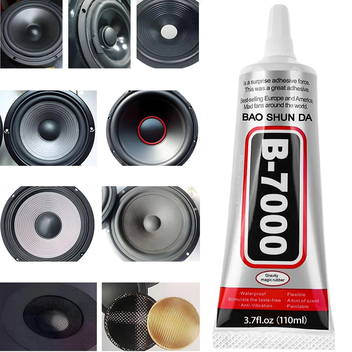 T7000/B7000 Superpegamento impermeable  Pegamento para reparación de instrumentos y altavoces  Aplicación precisa sin derrames de adhesivo para suona, guitarra, violín, tambor y trompeta. 15/50/110 ml.